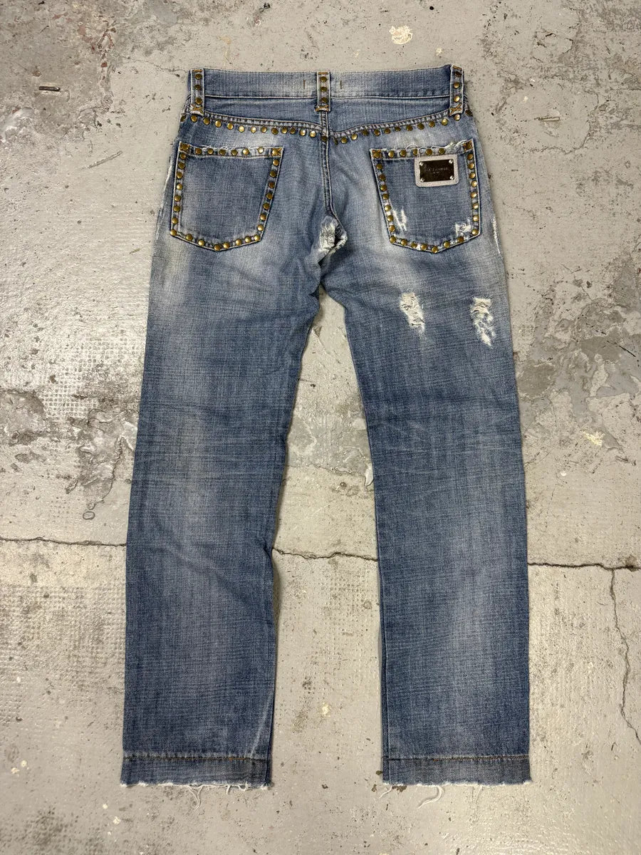 SS2006 Dolce & Gabbana Studded Blue Denim Jeans kmwVUMH 1