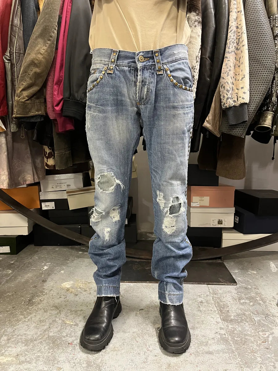 SS2006 Dolce & Gabbana Studded Blue Denim Jeans kmwVUMH 2