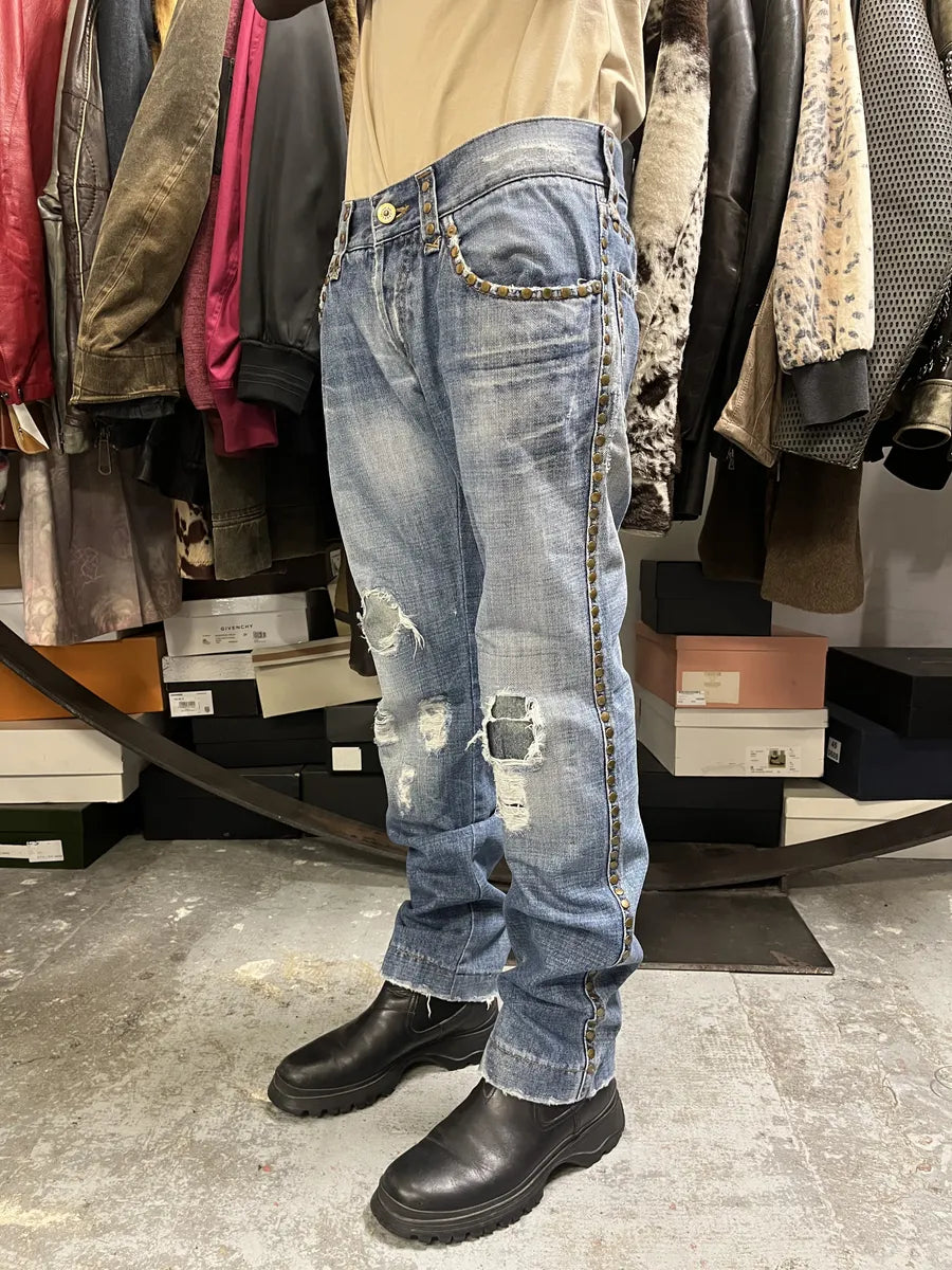 SS2006 Dolce & Gabbana Studded Blue Denim Jeans kmwVUMH 3