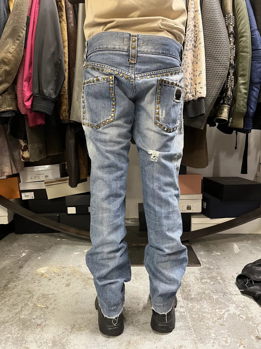 SS2006 Dolce & Gabbana Studded Blue Denim Jeans kmwVUMH 4