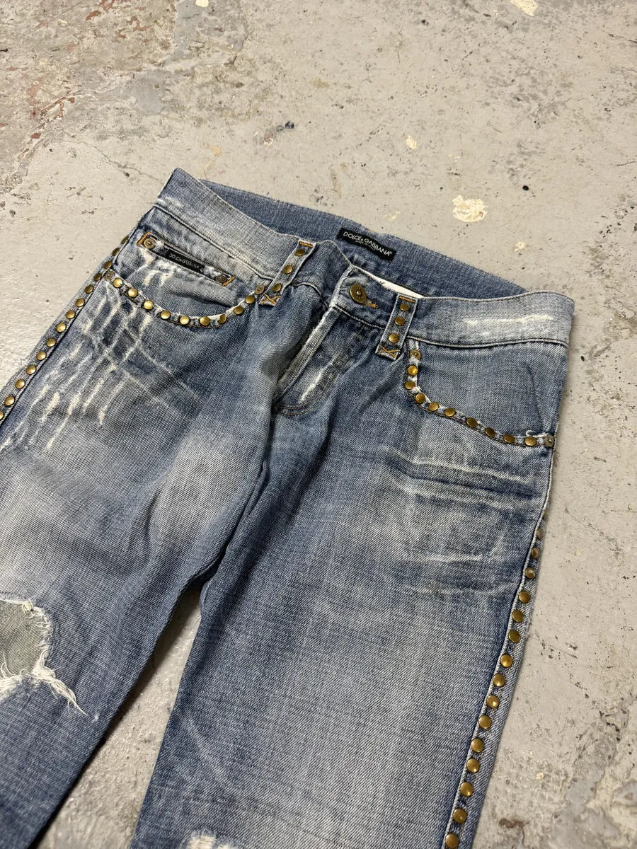 SS2006 Dolce & Gabbana Studded Blue Denim Jeans kmwVUMH 5