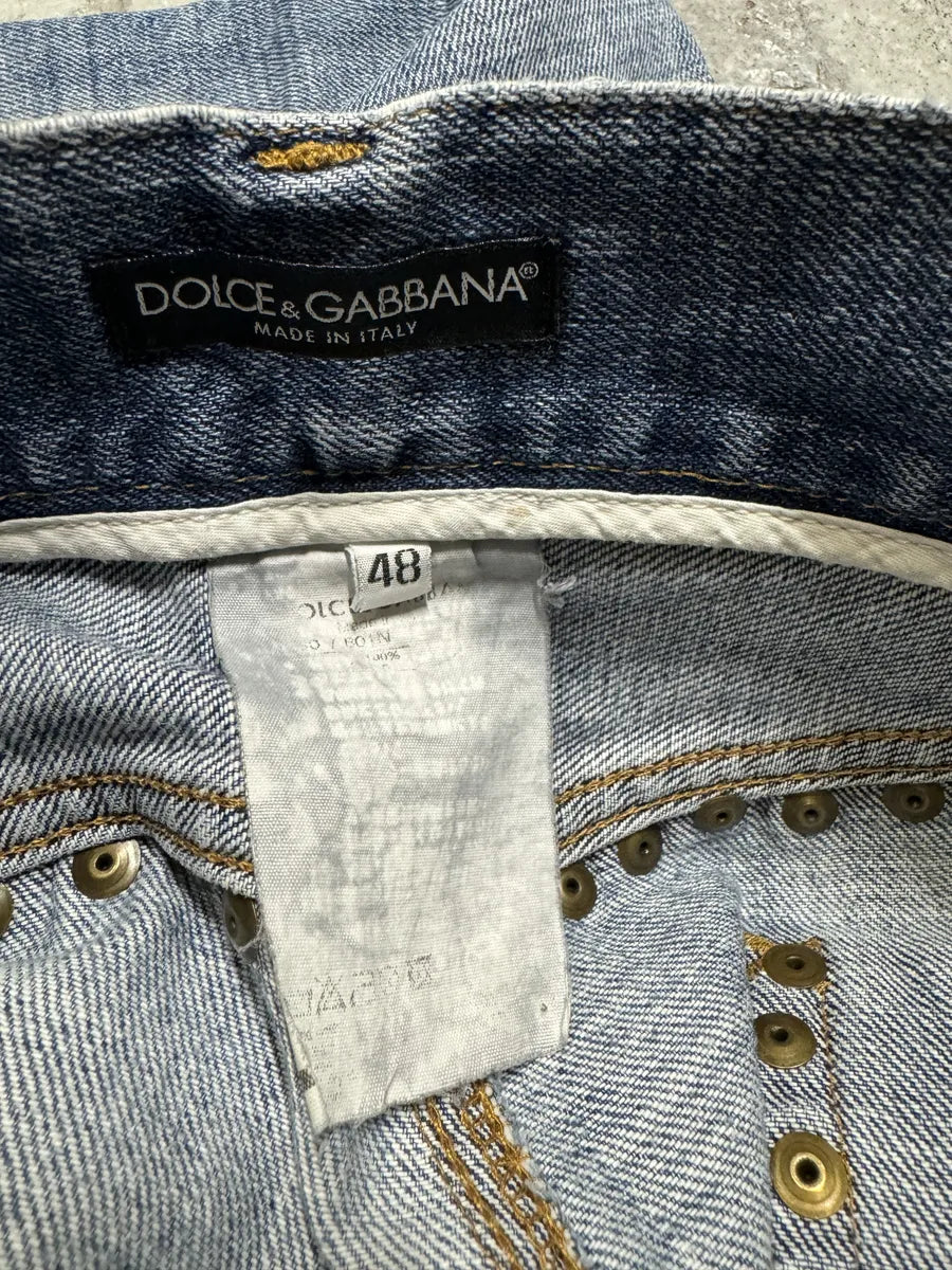 SS2006 Dolce & Gabbana Studded Blue Denim Jeans kmwVUMH 7