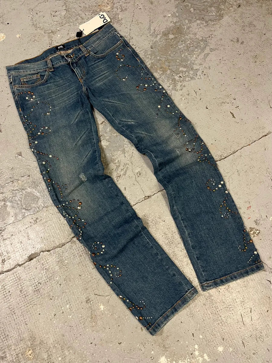 SS2006 Dolce & Gabbana Studded Ornaments Denim Jeans BQOfXpr 2