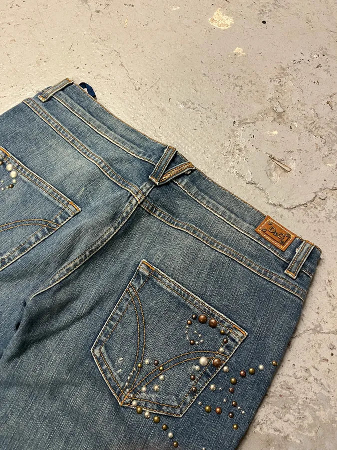 SS2006 Dolce & Gabbana Studded Ornaments Denim Jeans BQOfXpr 6
