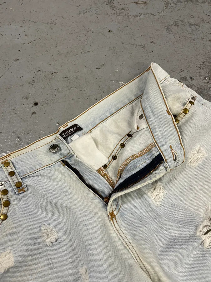 SS2006 Dolce & Gabbana Studded Panther Distressed Denim Jeans HuyRcDS 12
