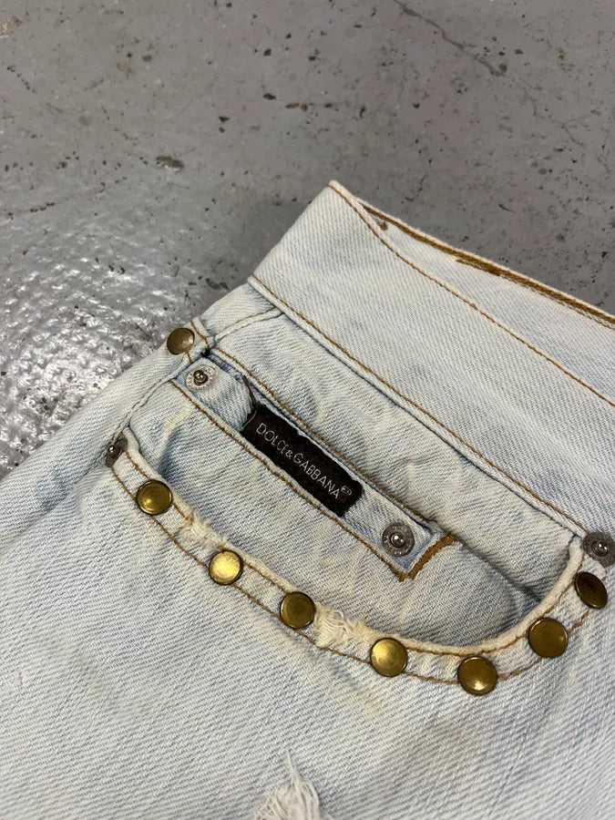 SS2006 Dolce & Gabbana Studded Panther Distressed Denim Jeans HuyRcDS 7