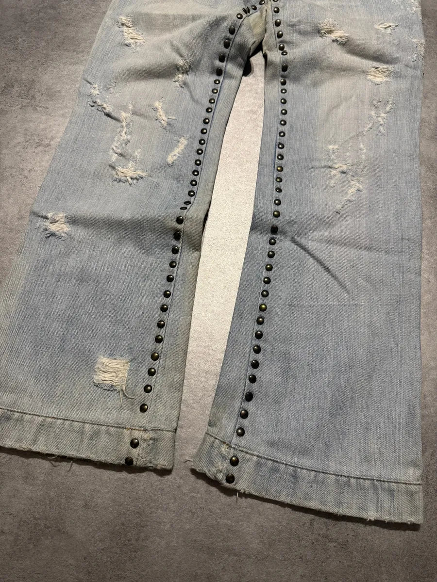 SS2006 Dolce & Gabbana Studded Wolfes Distressed Denim Jeans (S) 4