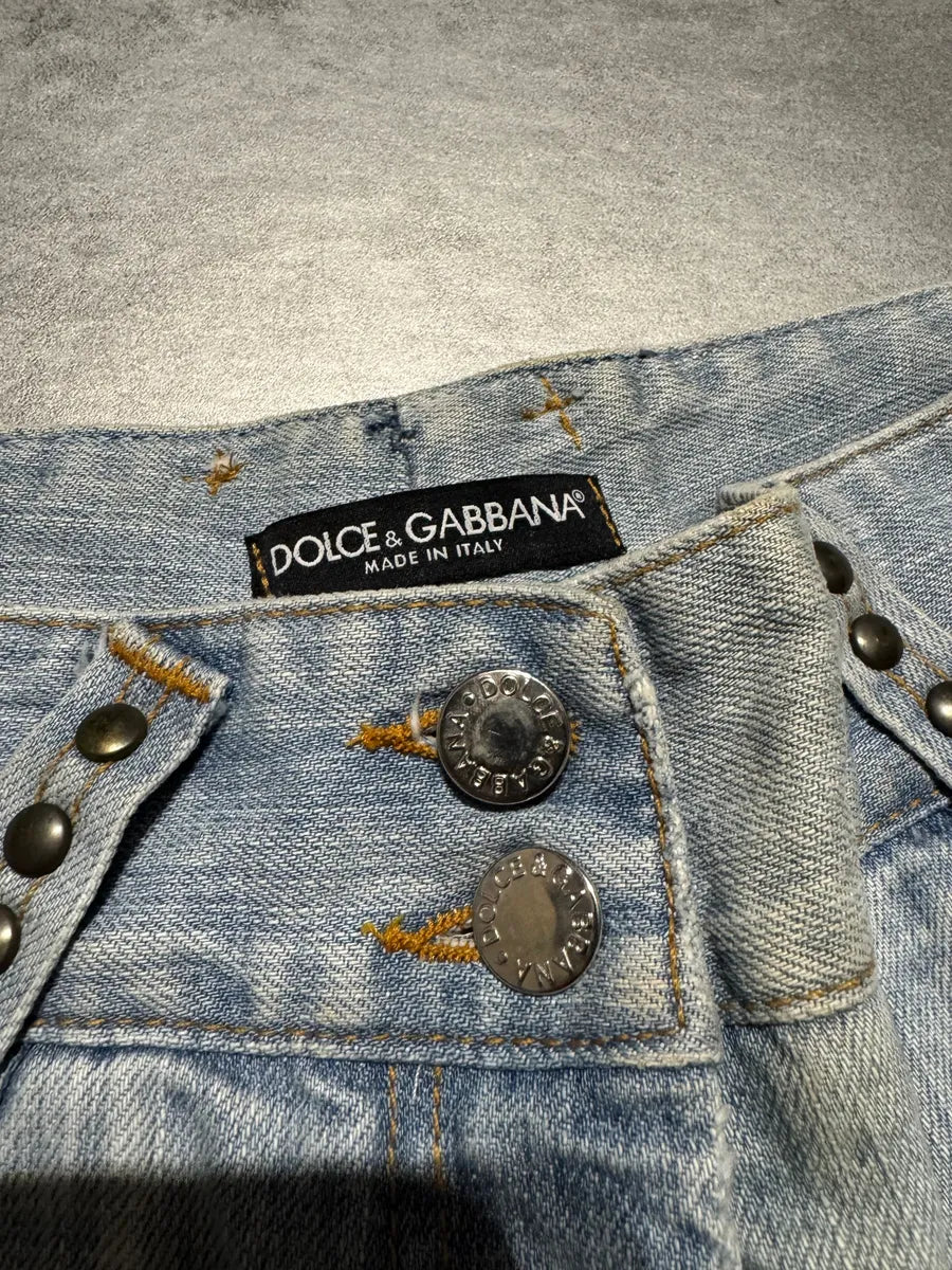 SS2006 Dolce & Gabbana Studded Wolfes Distressed Denim Jeans (S) 5
