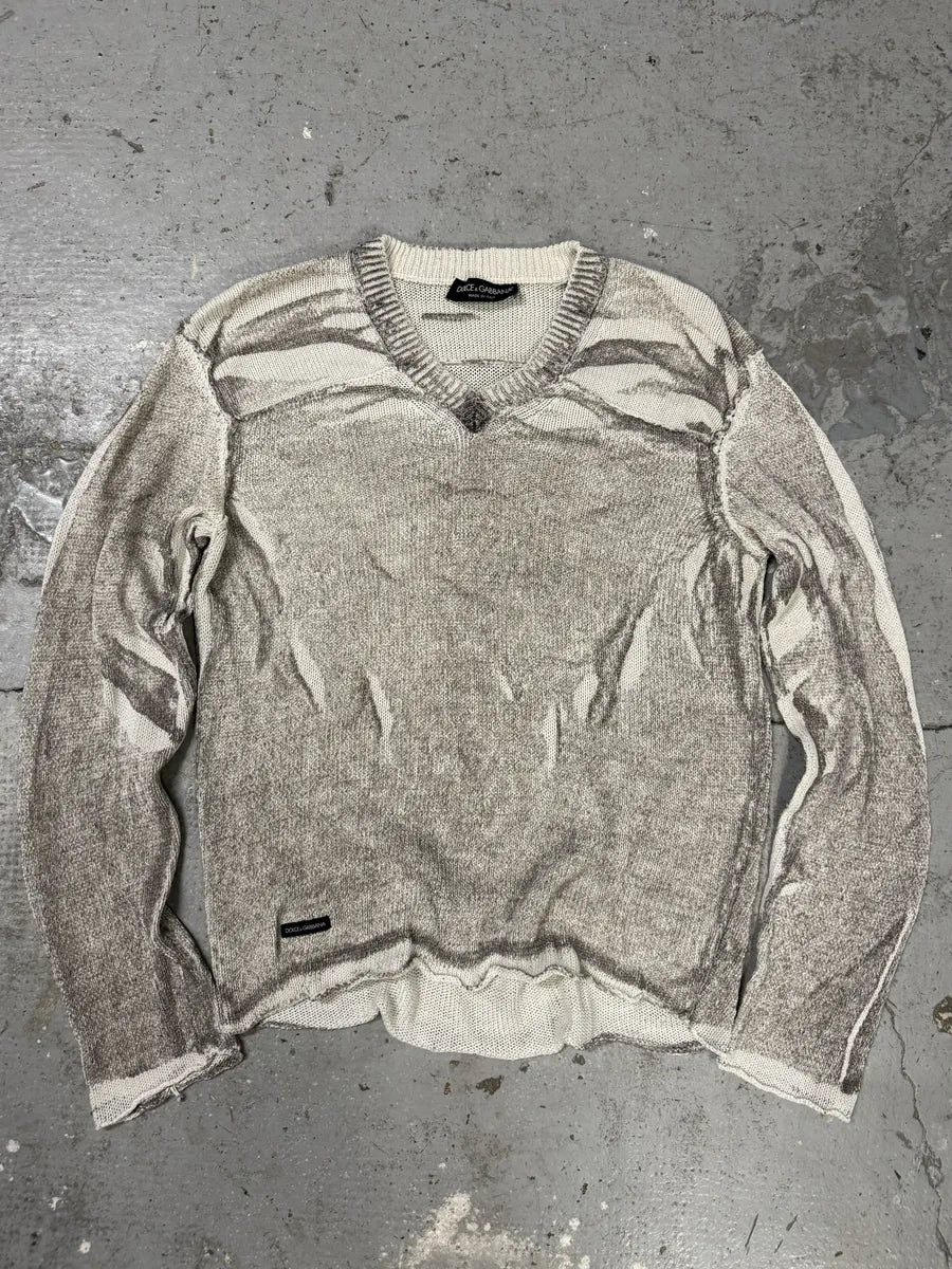 SS2006 Dolce & Gabbana V Neck Grey Striped Savage Neutral Sweater (M) HCpqfEP 0
