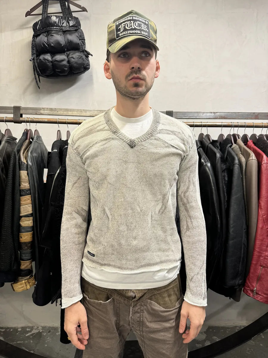 SS2006 Dolce & Gabbana V Neck Grey Striped Savage Neutral Sweater (M) HCpqfEP 1