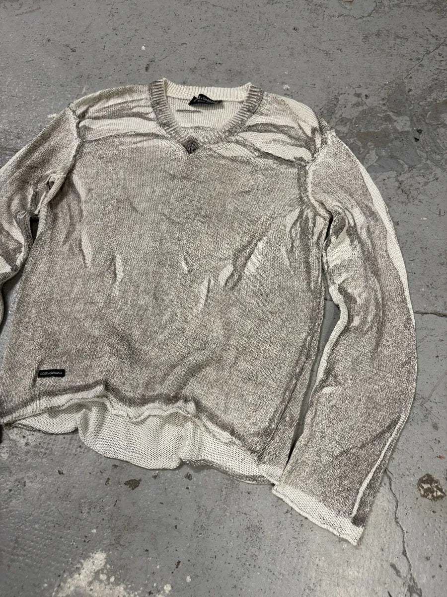 SS2006 Dolce & Gabbana V Neck Grey Striped Savage Neutral Sweater (M) HCpqfEP 11