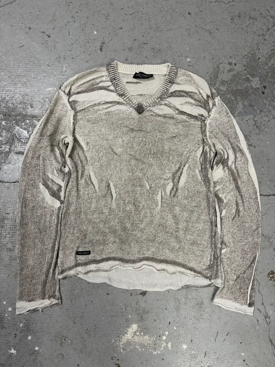 SS2006 Dolce & Gabbana V Neck Grey Striped Savage Neutral Sweater (M) HCpqfEP 4