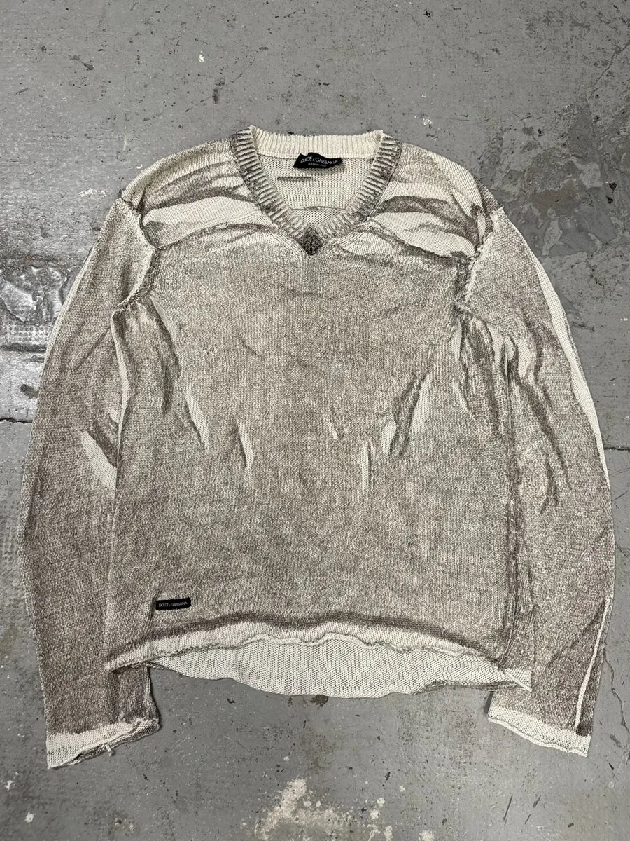 SS2006 Dolce & Gabbana V Neck Grey Striped Savage Neutral Sweater (M) HCpqfEP 6