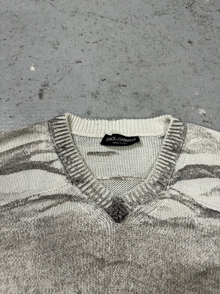 SS2006 Dolce & Gabbana V Neck Grey Striped Savage Neutral Sweater (M) HCpqfEP 9