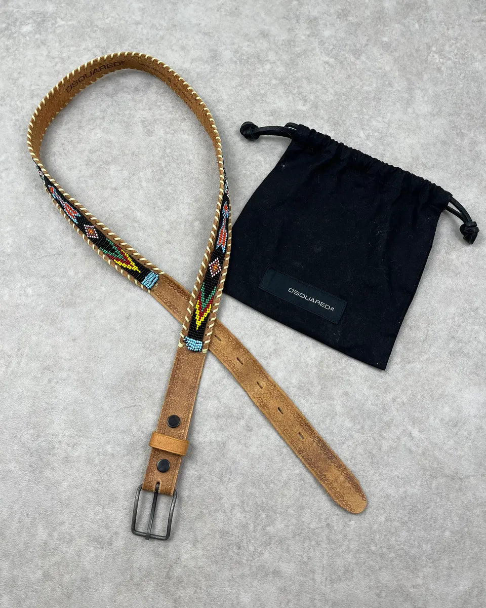SS2006 Dsquared2 Beige Leather Beaded Belt QefzkLd 0