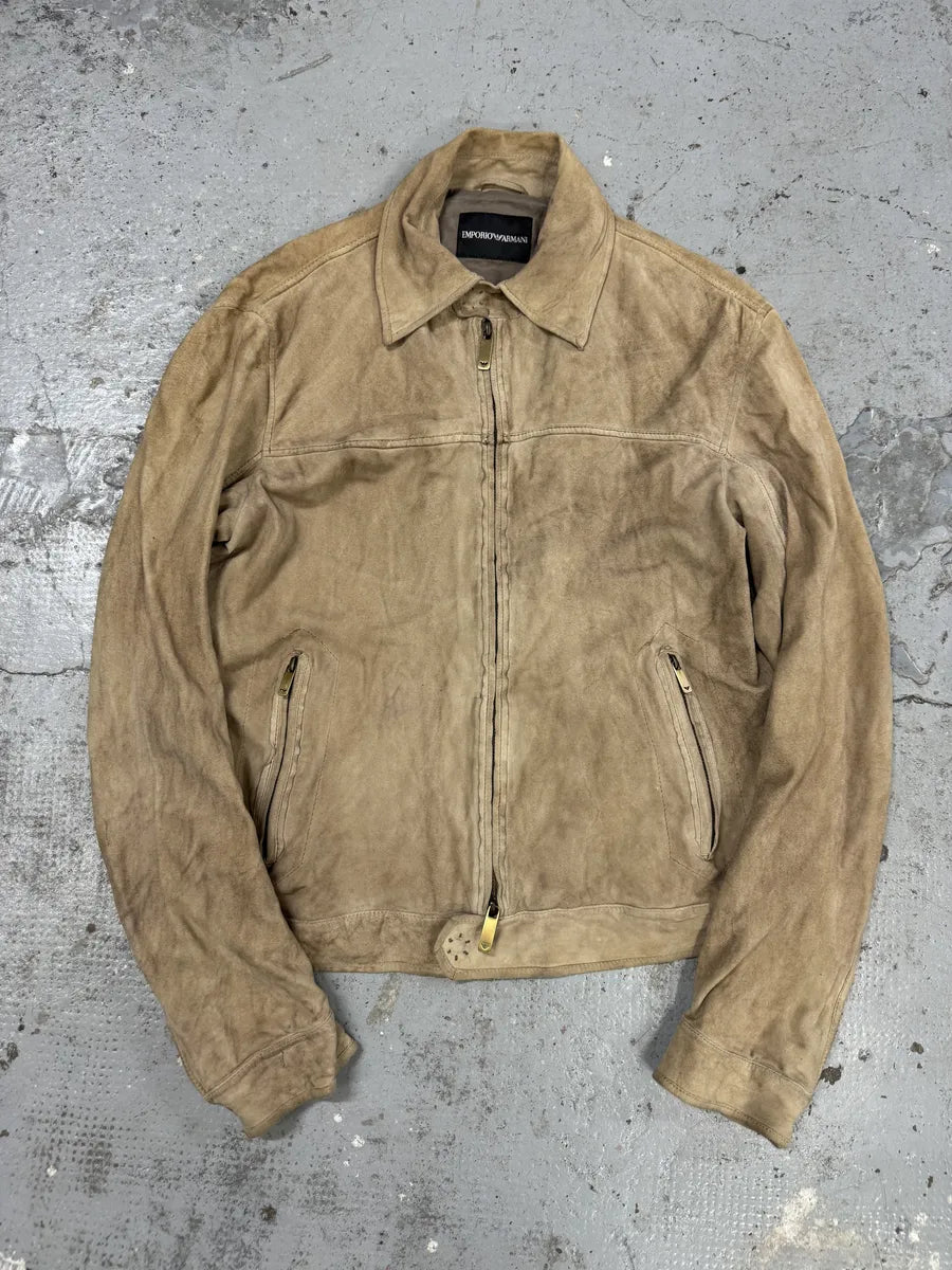 SS2006 Emporio Armani Beige Suede Leather Jacket hZlStaj 0
