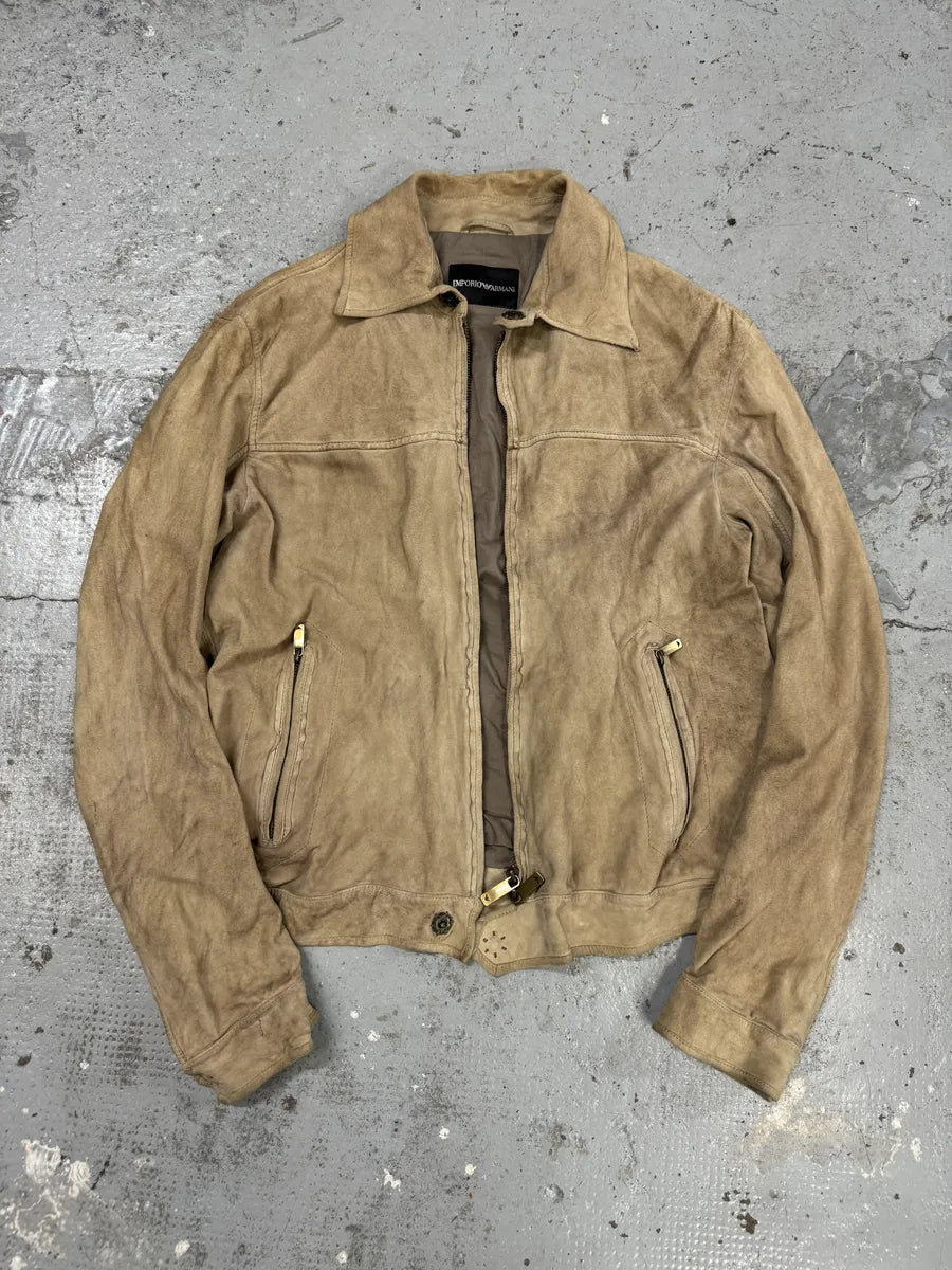 SS2006 Emporio Armani Beige Suede Leather Jacket hZlStaj 4