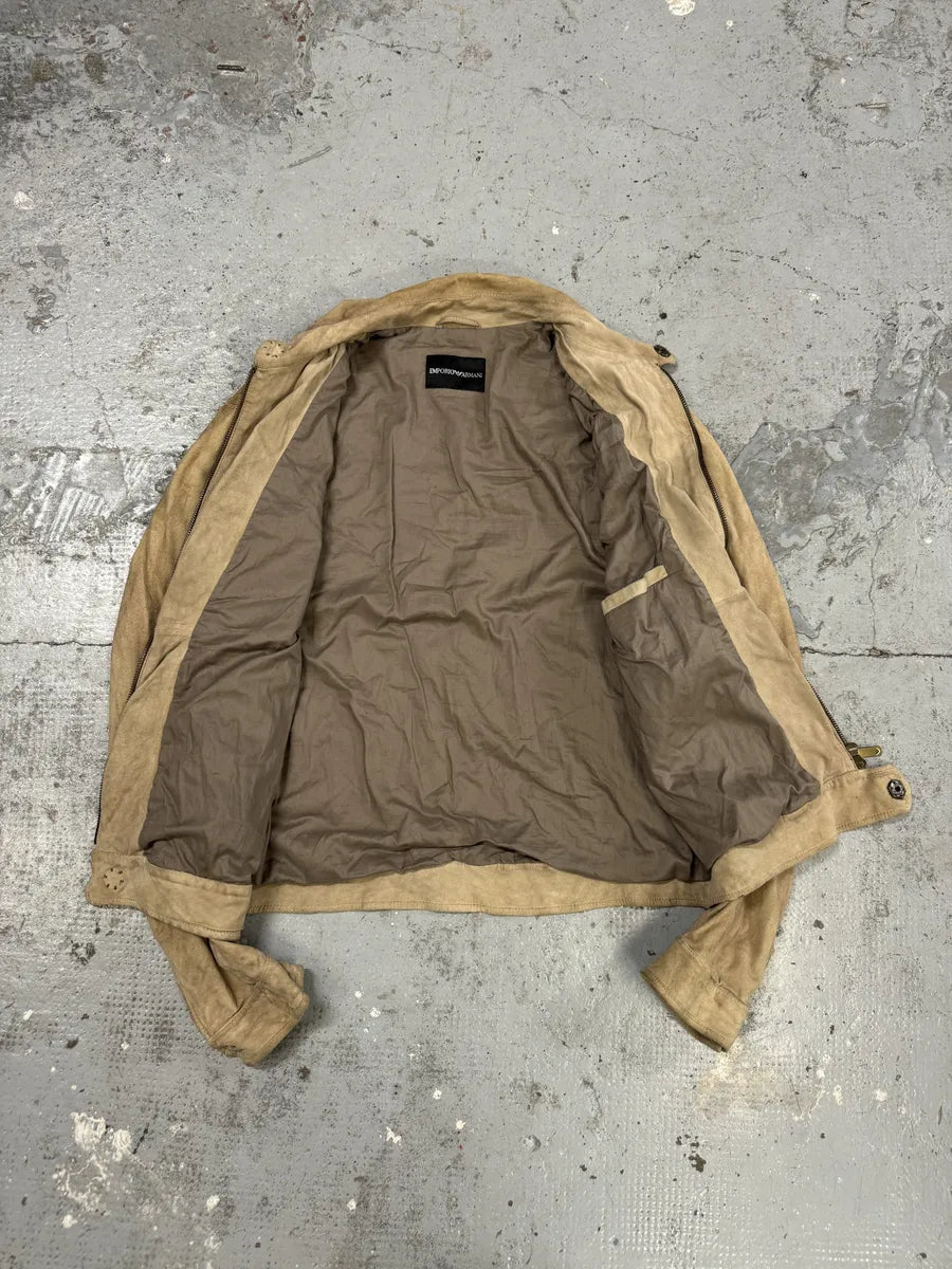SS2006 Emporio Armani Beige Suede Leather Jacket hZlStaj 7