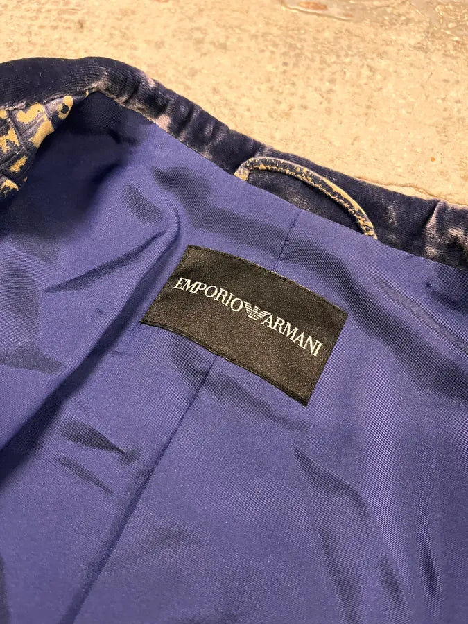 SS2006 Emporio Armani Crocodile Effect Navy Brown Leather Asymmetrical Jacket JrAWghw 8