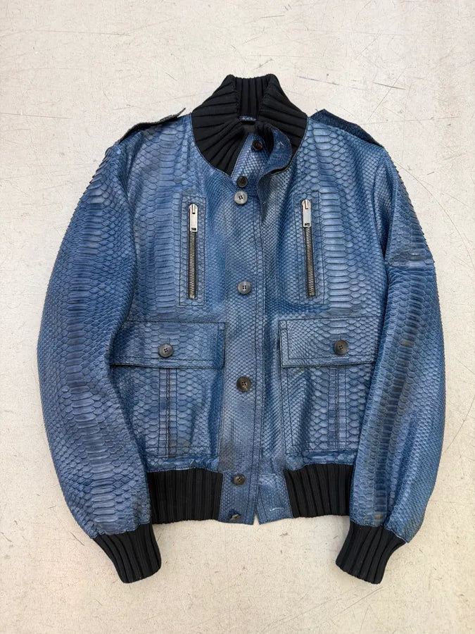 SS2006 Gucci Navy Python Leather Madonna Jacket by Frida Giannini YvzpFZa 0