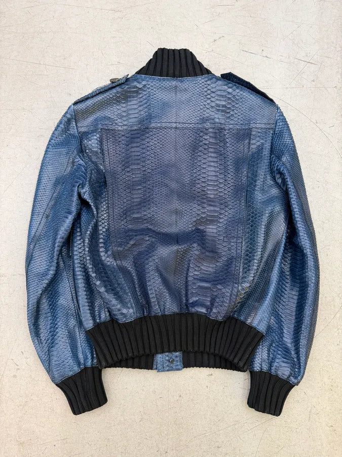 SS2006 Gucci Navy Python Leather Madonna Jacket by Frida Giannini YvzpFZa 1