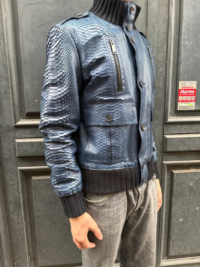 SS2006 Gucci Navy Python Leather Madonna Jacket by Frida Giannini YvzpFZa 10
