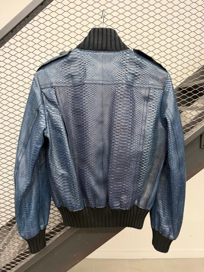 SS2006 Gucci Navy Python Leather Madonna Jacket by Frida Giannini YvzpFZa 12