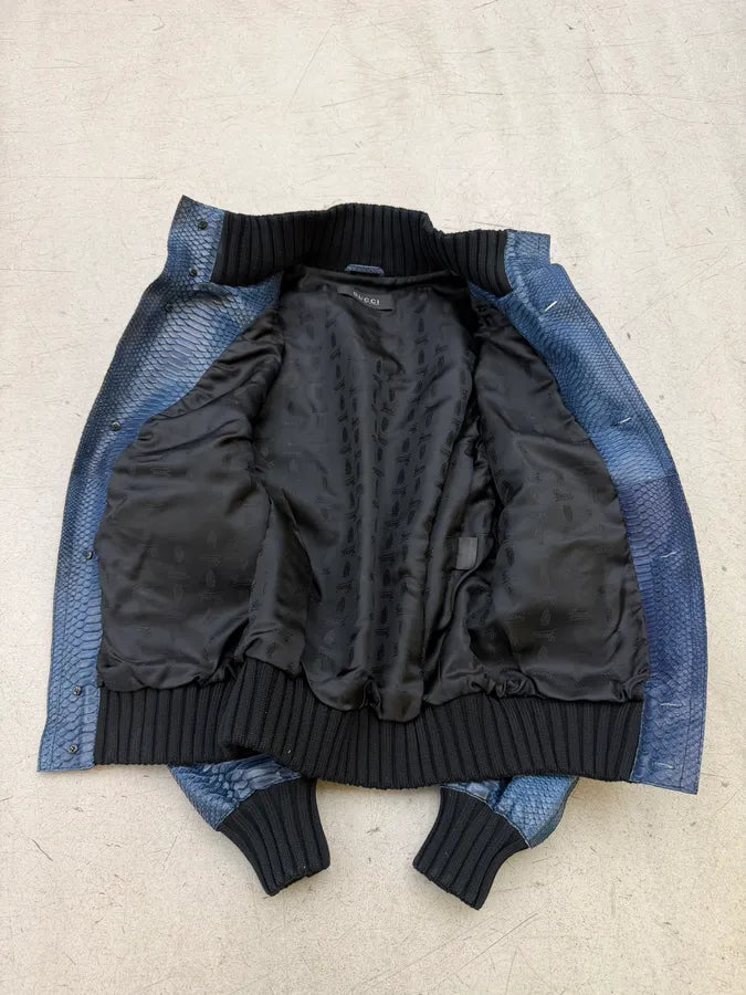 SS2006 Gucci Navy Python Leather Madonna Jacket by Frida Giannini YvzpFZa 15