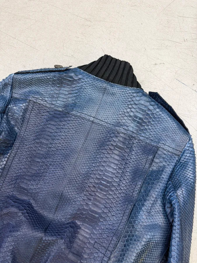 SS2006 Gucci Navy Python Leather Madonna Jacket by Frida Giannini YvzpFZa 2