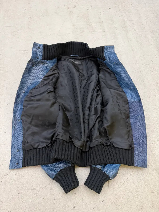 SS2006 Gucci Navy Python Leather Madonna Jacket by Frida Giannini YvzpFZa 4