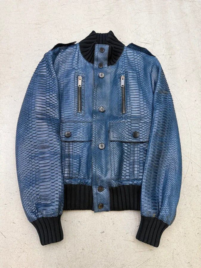 SS2006 Gucci Navy Python Leather Madonna Jacket by Frida Giannini YvzpFZa 5