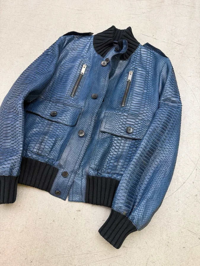 SS2006 Gucci Navy Python Leather Madonna Jacket by Frida Giannini YvzpFZa 7