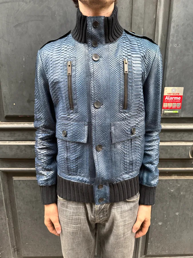 SS2006 Gucci Navy Python Leather Madonna Jacket by Frida Giannini YvzpFZa 8
