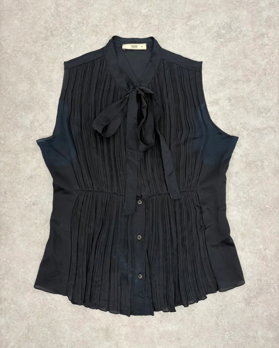 SS2006 Prada Black Elegant Blouse Sleeveless Shirt Vest FyDVcXs 0