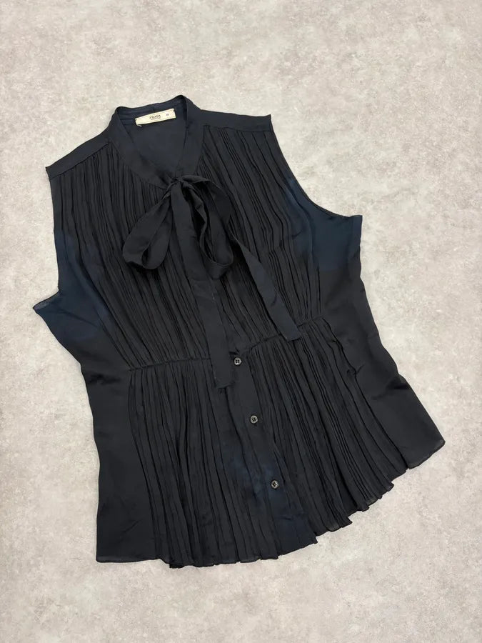 SS2006 Prada Black Elegant Blouse Sleeveless Shirt Vest FyDVcXs 3