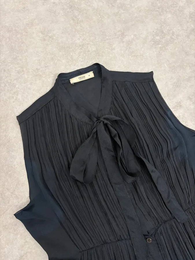 SS2006 Prada Black Elegant Blouse Sleeveless Shirt Vest FyDVcXs 4