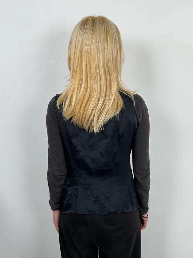 SS2006 Prada Black Elegant Blouse Sleeveless Shirt Vest FyDVcXs 2