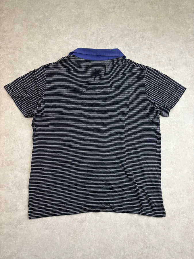 SS2006 Prada Black Blue Striped Logo Patch Polo xMnltWZ 5