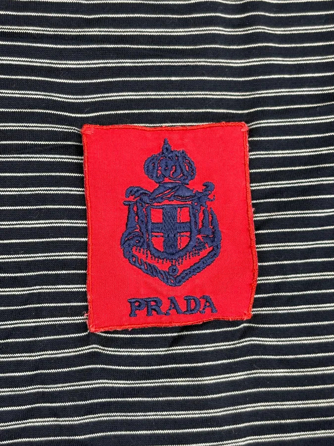 SS2006 Prada Black Blue Striped Logo Patch Polo xMnltWZ 6