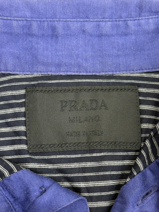 SS2006 Prada Black Blue Striped Logo Patch Polo xMnltWZ 8