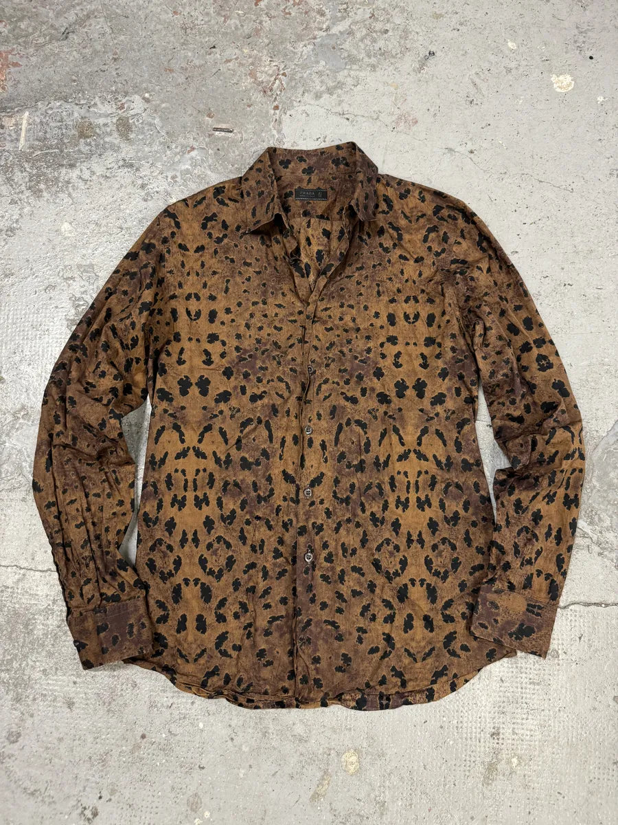 SS2006 Prada Leopard Print Brown Mafia Shirt OsYrhxQ 0