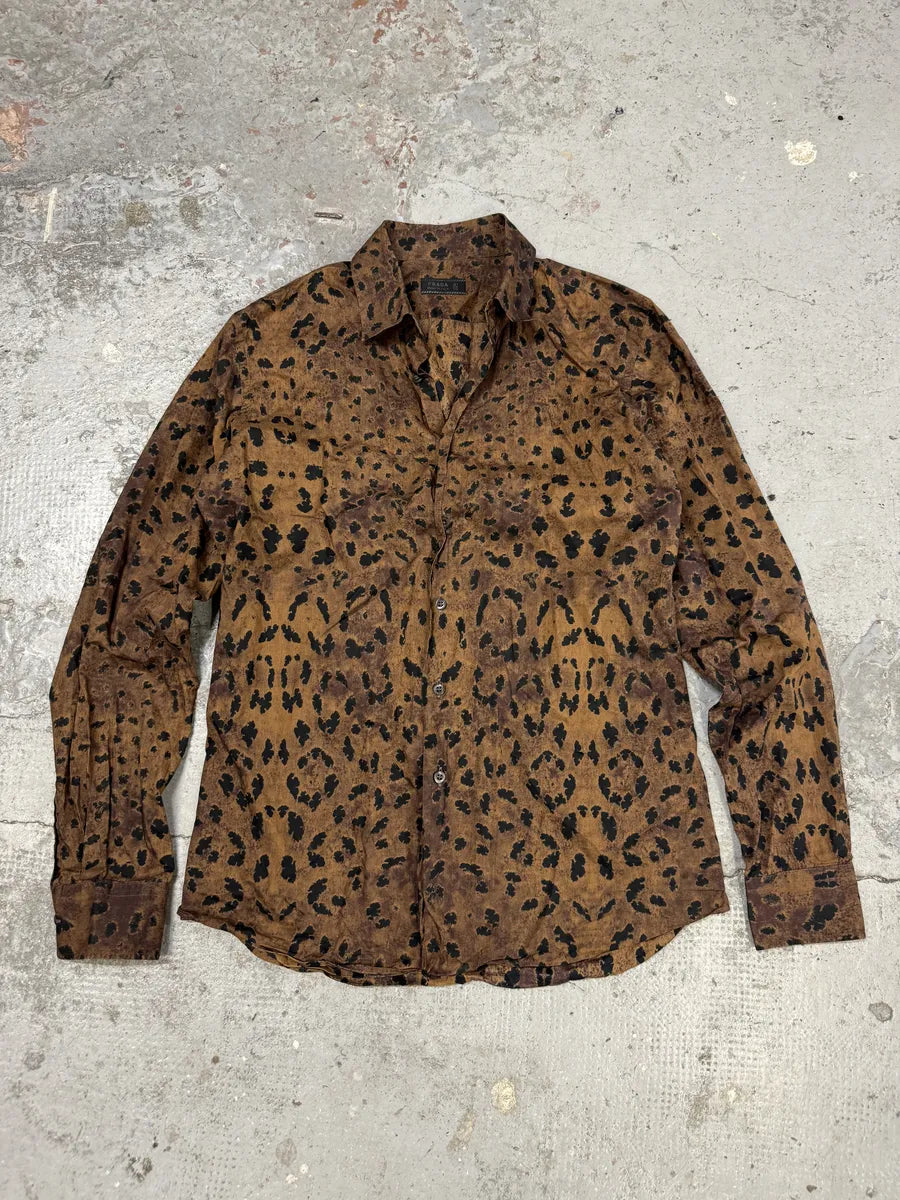SS2006 Prada Leopard Print Brown Mafia Shirt OsYrhxQ 4