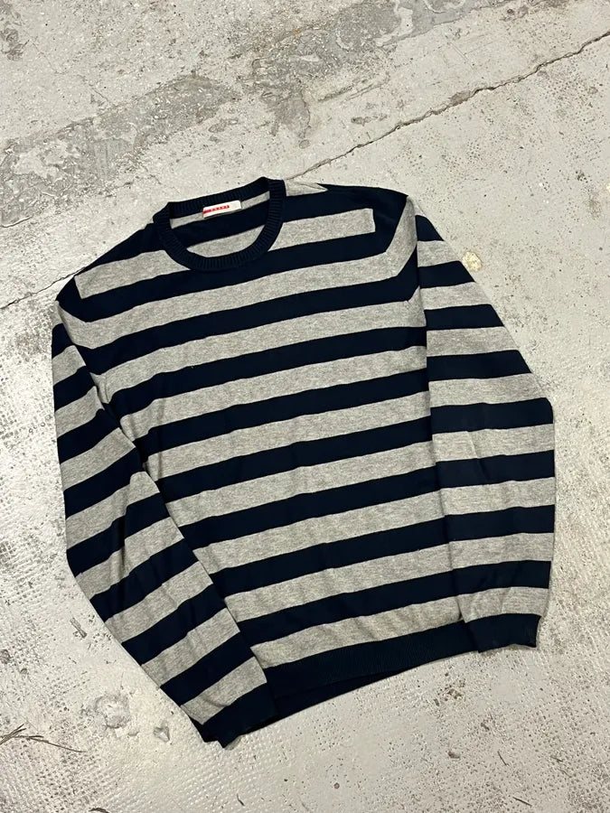 SS2006 Prada Navy & Grey Striped Sweater jAbLWIy 3