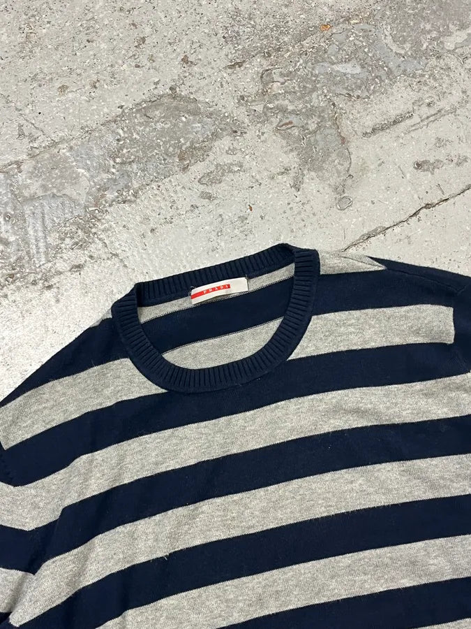 SS2006 Prada Navy & Grey Striped Sweater jAbLWIy 4