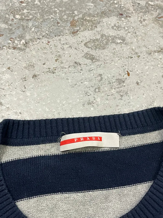 SS2006 Prada Navy & Grey Striped Sweater jAbLWIy 7