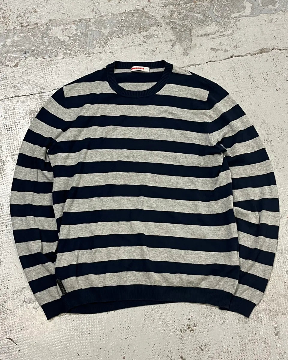 SS2006 Prada Navy & Grey Striped Sweater jAbLWIy 0