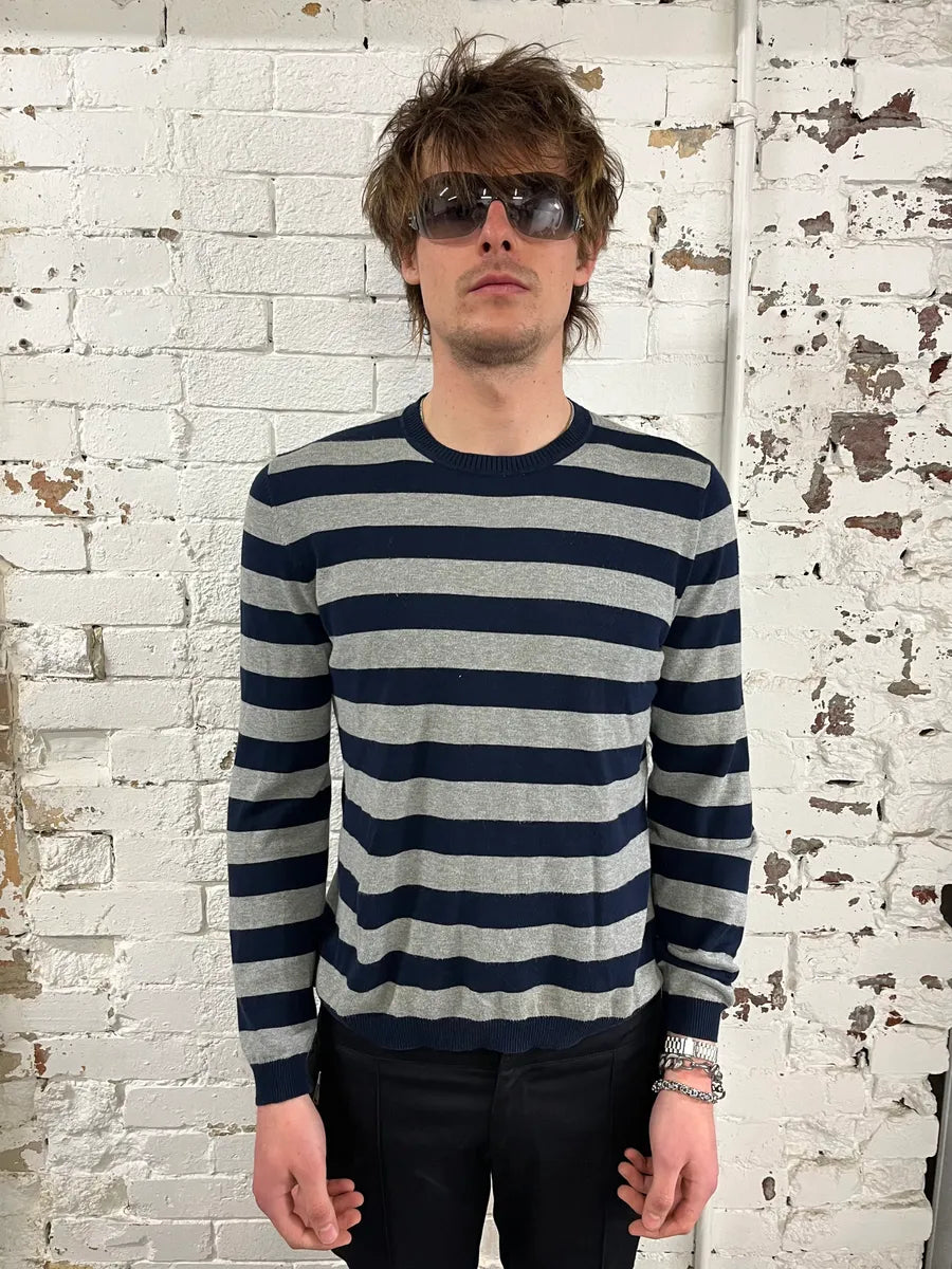 SS2006 Prada Navy & Grey Striped Sweater jAbLWIy 1