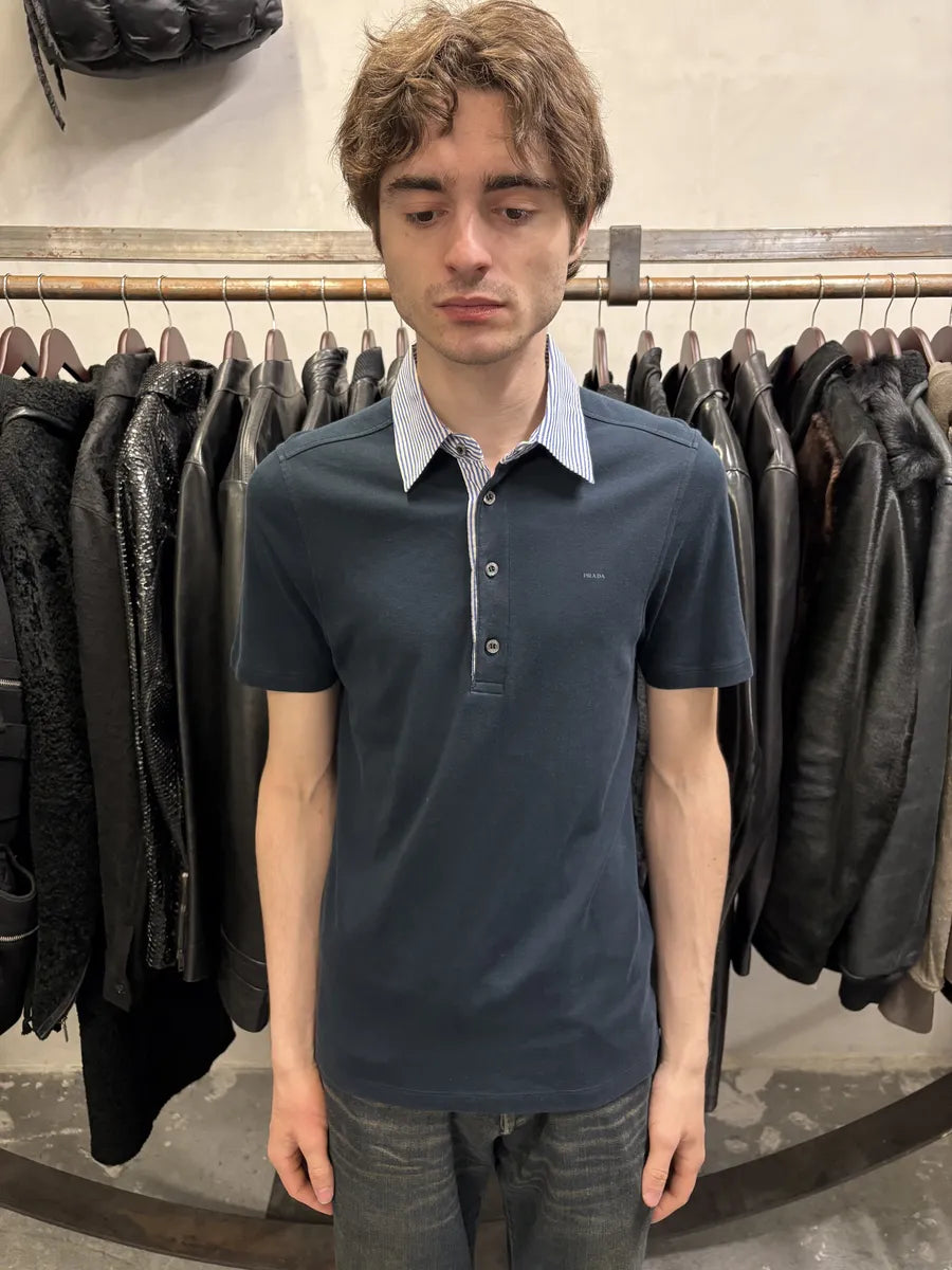 SS2006 Prada Navy Stripped Polo Shirt (S) vSFWhvt 1