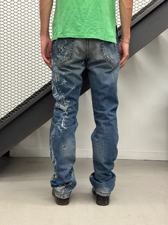 SS2006 Roberto Cavalli Blue Denim Floral Faded Denim Jeans HRUmJln 4