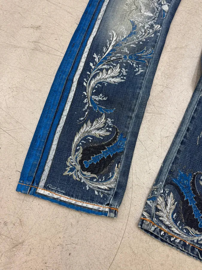 SS2006 Roberto Cavalli Blue Denim Floral Faded Denim Jeans HRUmJln 7